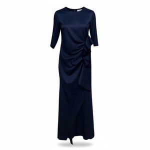 Xscape Navy Blue Ruffled Sheath Dress Cocktail Party‎ Midi Size 12